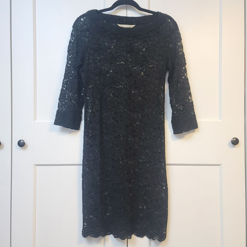 Diane Von Furstenberg Black Lace Dress, 10